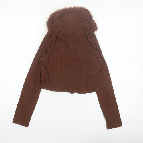 Select Girl Brown Faux Fur Collar Button-Up Long Sleeve Blouse 14 Years