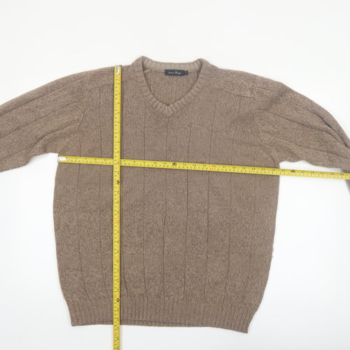 James Pringle Men's Beige Acrylic V-Neck Pullover Jumper L