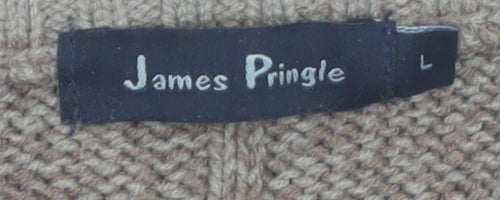 James Pringle Men's Beige Acrylic V-Neck Pullover Jumper L