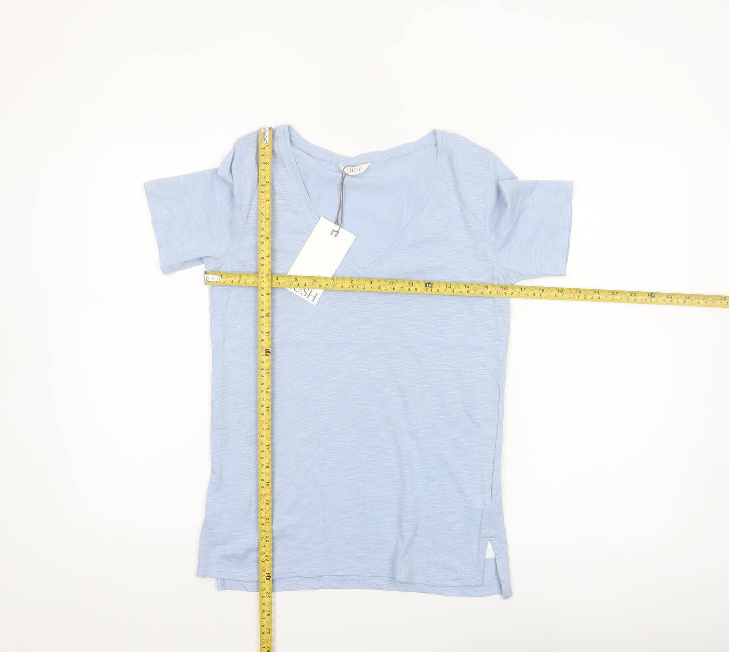 Hush Womens Blue 2XS V-Neck Cotton Short Sleeve T-Shirt