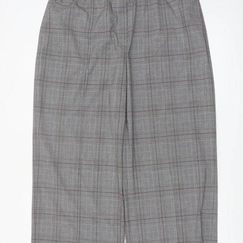 Marks and Spencer Womens Grey Checked Wide-Leg Trousers Size 20 Regular