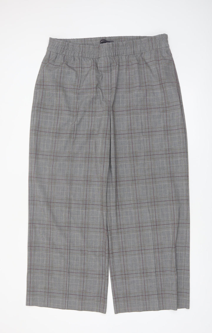Marks and Spencer Womens Grey Checked Wide-Leg Trousers Size 20 Regular