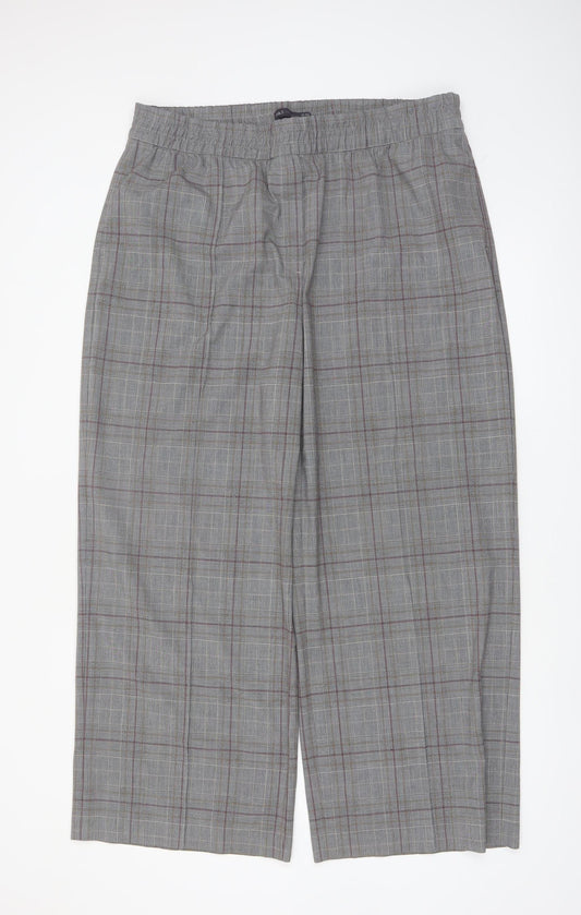 Marks and Spencer Womens Grey Checked Wide-Leg Trousers Size 20 Regular