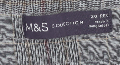 Marks and Spencer Womens Grey Checked Wide-Leg Trousers Size 20 Regular