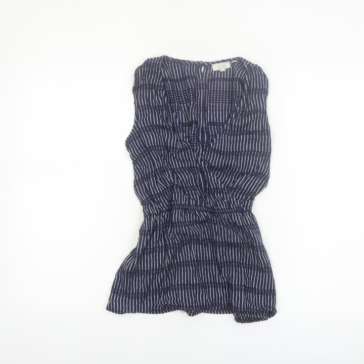 Fat Face Women Blue Striped Sleeveless Tunic Blouse Size 12