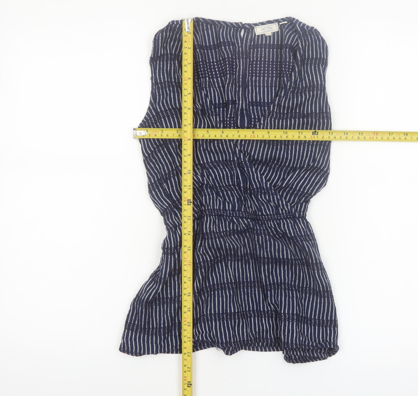 Fat Face Women Blue Striped Sleeveless Tunic Blouse Size 12