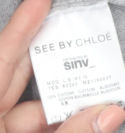 See by Chloé Women Grey Cotton Cardigan Size 8 Button Knitwear