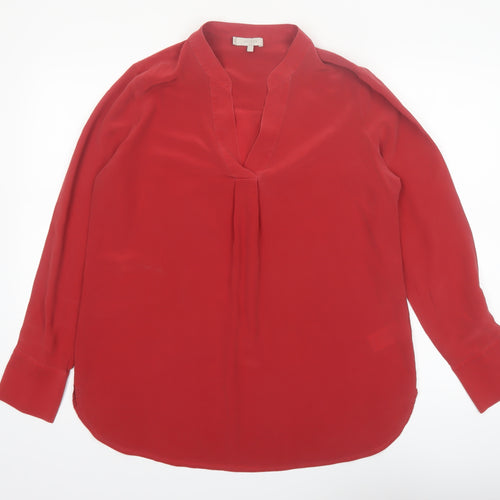 Hobbs Women Red Silk Long Sleeve V-Neck Blouse Size 14