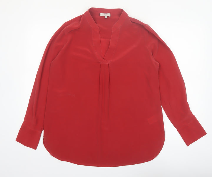 Hobbs Women Red Silk Long Sleeve V-Neck Blouse Size 14