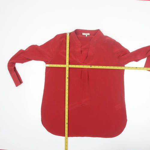 Hobbs Women Red Silk Long Sleeve V-Neck Blouse Size 14