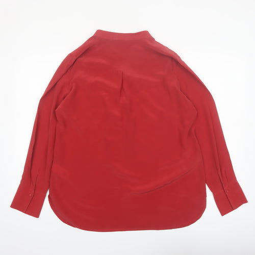 Hobbs Women Red Silk Long Sleeve V-Neck Blouse Size 14