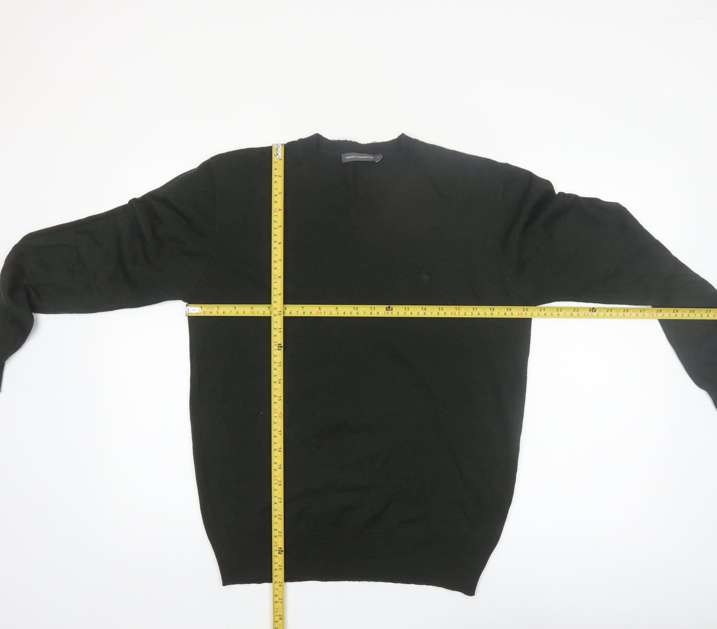 French Connection Men’s Black V-Neck Acrylic Jumper Size M