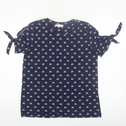 Warehouse Womens Blue Swan Print Tie Sleeve T-Shirt Size 10