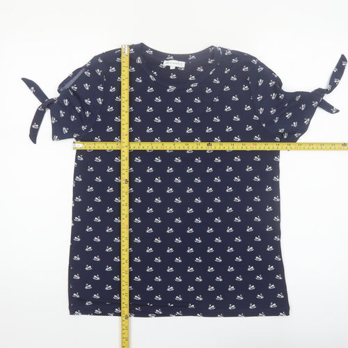Warehouse Womens Blue Swan Print Tie Sleeve T-Shirt Size 10