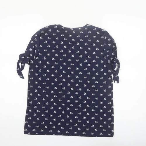 Warehouse Womens Blue Swan Print Tie Sleeve T-Shirt Size 10