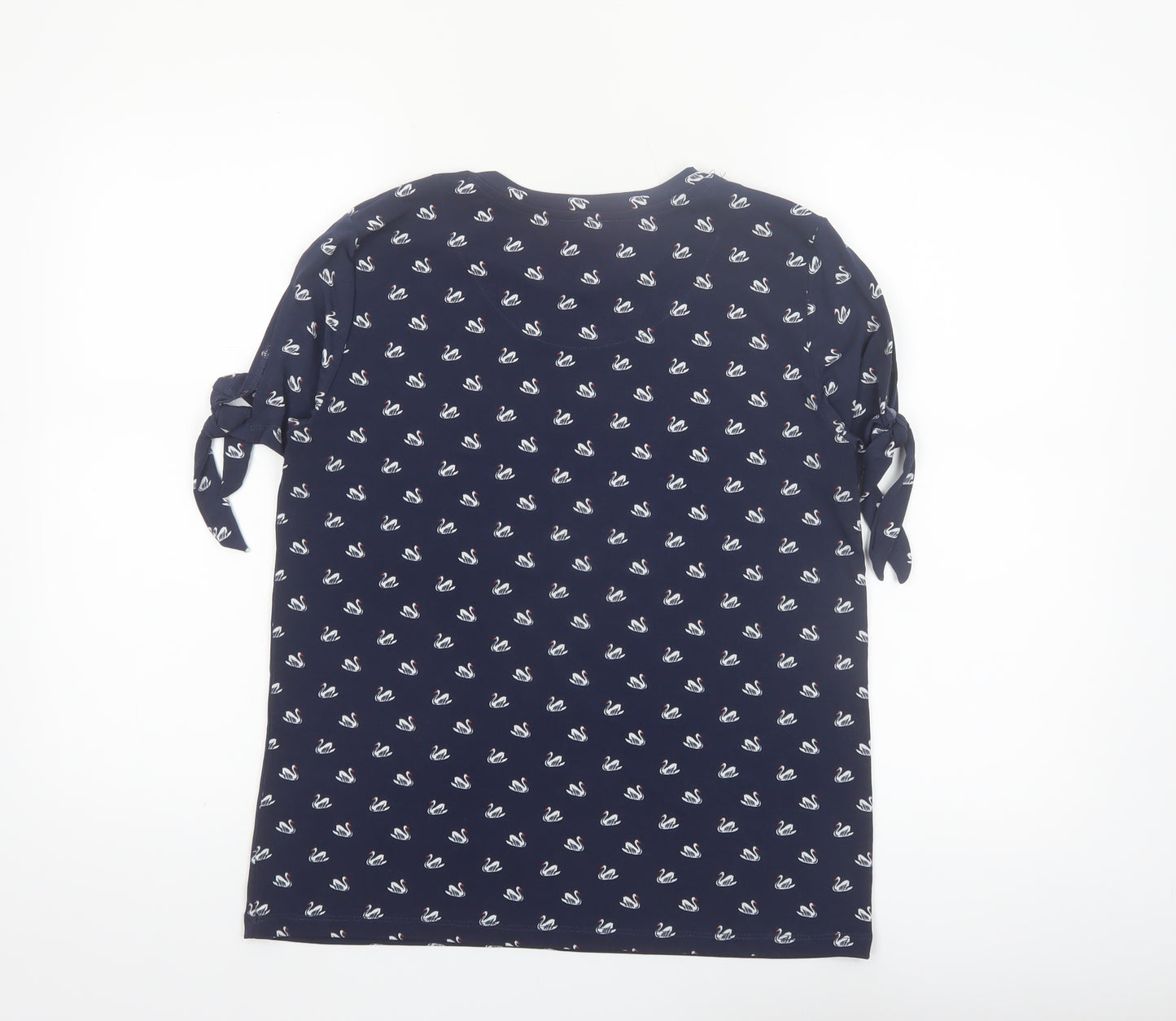Warehouse Womens Blue Swan Print Tie Sleeve T-Shirt Size 10
