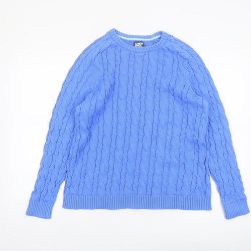 Lands' End Women Blue Cable-Knit Cotton Jumper Size L