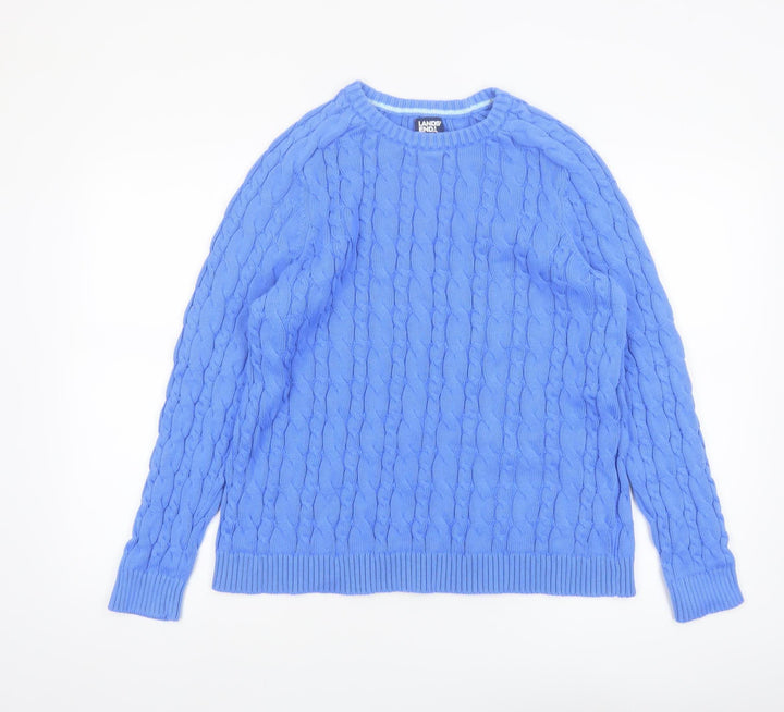 Lands' End Women Blue Cable-Knit Cotton Jumper Size L