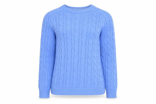 Front view of Lands' End Women Blue Cable-Knit Cotton Jumper, size L