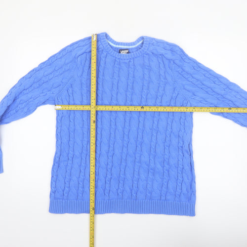 Lands' End Women Blue Cable-Knit Cotton Jumper Size L