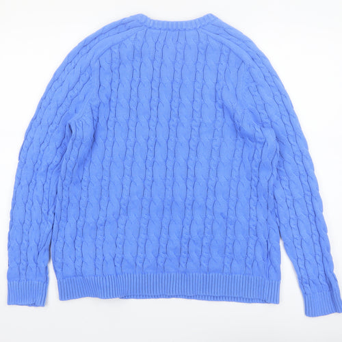 Lands' End Women Blue Cable-Knit Cotton Jumper Size L