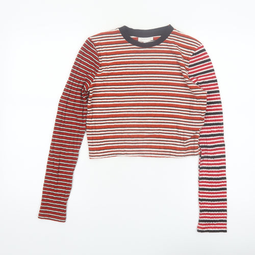 Topshop Womens Multicoloured Striped Cropped Long Sleeve T-Shirt UK 10