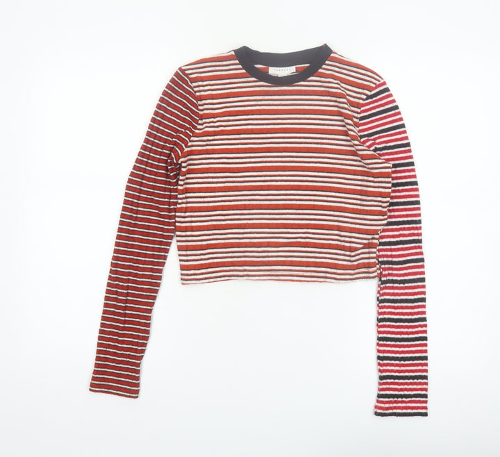 Topshop Womens Multicoloured Striped Cropped Long Sleeve T-Shirt UK 10