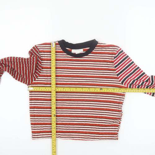Topshop Womens Multicoloured Striped Cropped Long Sleeve T-Shirt UK 10