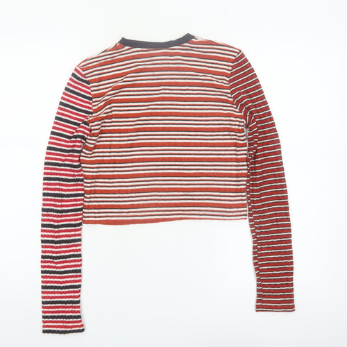 Topshop Womens Multicoloured Striped Cropped Long Sleeve T-Shirt UK 10