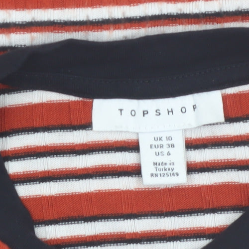 Topshop Womens Multicoloured Striped Cropped Long Sleeve T-Shirt UK 10