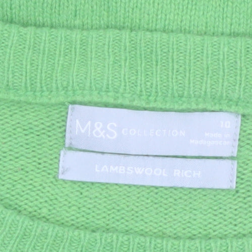 Marks and Spencer Womens Green Lambswool Rich Jumper Size 10