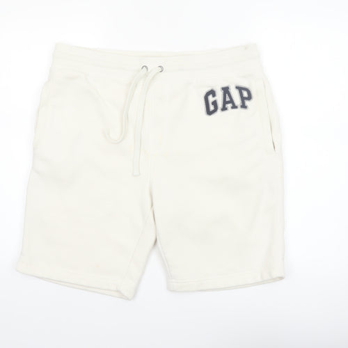 GAP Men’s White Sweat Shorts L Fleece Drawstring Casual