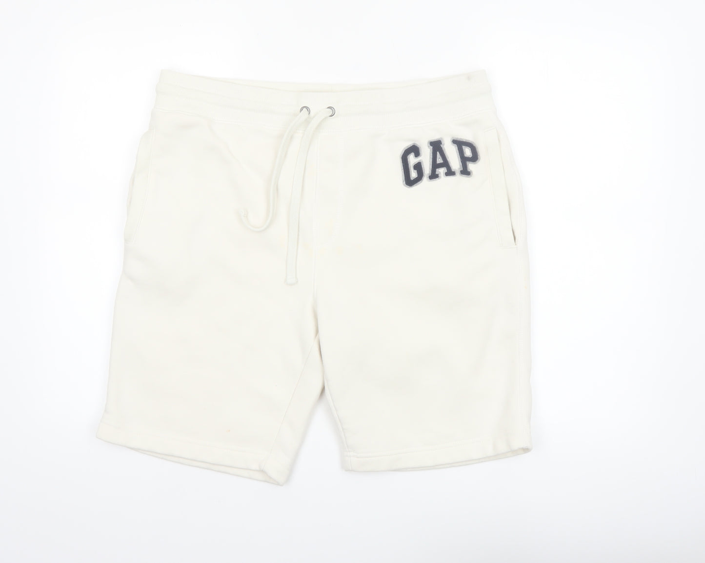 GAP Men’s White Sweat Shorts L Fleece Drawstring Casual