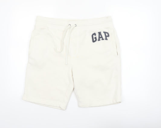 GAP Men’s White Sweat Shorts L Fleece Drawstring Casual