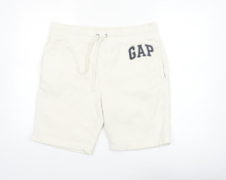 GAP Men’s White Sweat Shorts L Fleece Drawstring Casual