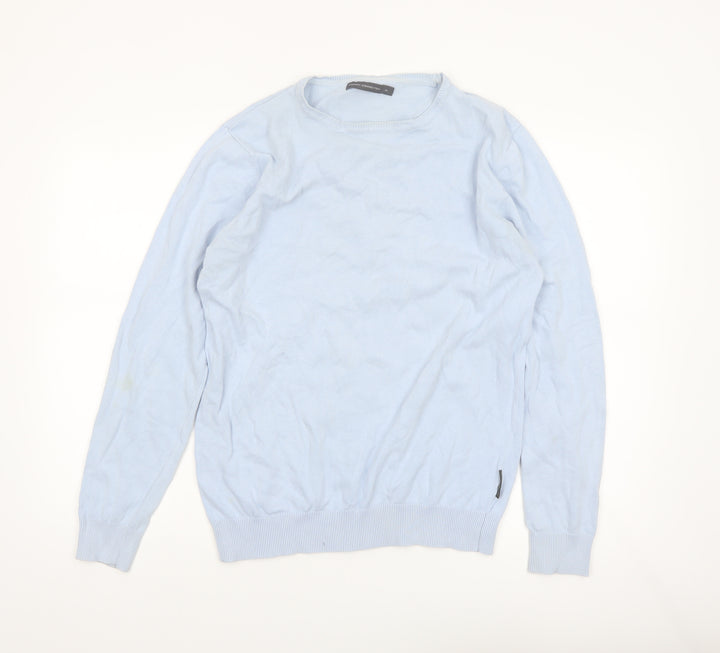 French Connection Men's Blue Cotton Crew Neck Jumper XL