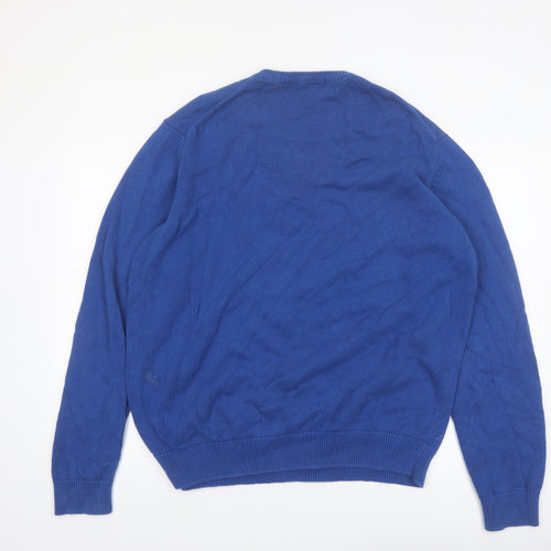 James Pringle Men Blue XL V-Neck Cotton Pullover Jumper