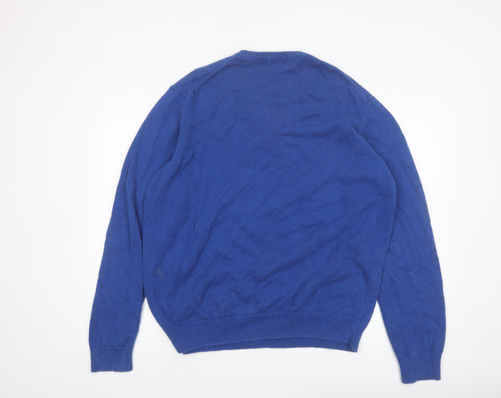 James Pringle Men Blue XL V-Neck Cotton Pullover Jumper