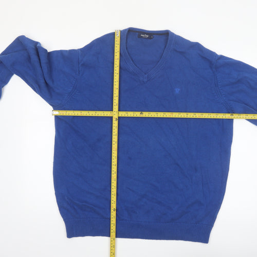 James Pringle Men Blue XL V-Neck Cotton Pullover Jumper