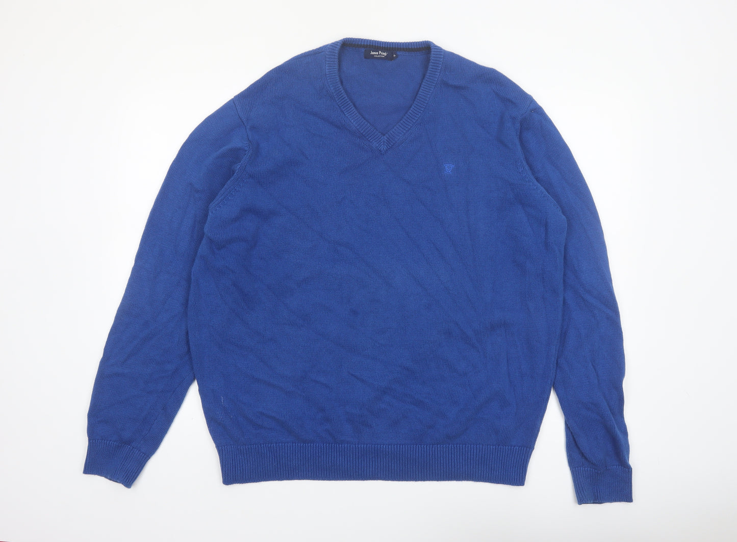 James Pringle Men Blue XL V-Neck Cotton Pullover Jumper