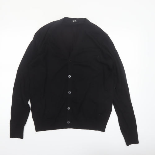 Uniqlo Men's Black Wool V-Neck Cardigan L
