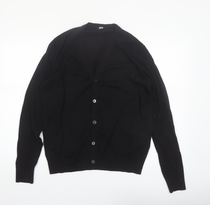 Uniqlo Men's Black Wool V-Neck Cardigan L