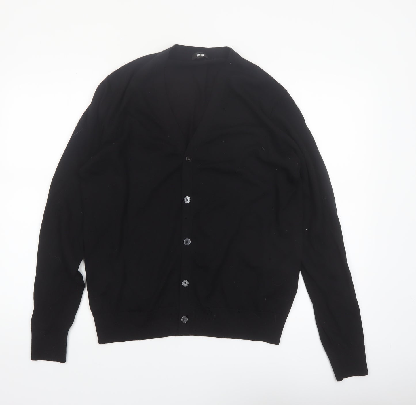 Uniqlo Men's Black Wool V-Neck Cardigan L