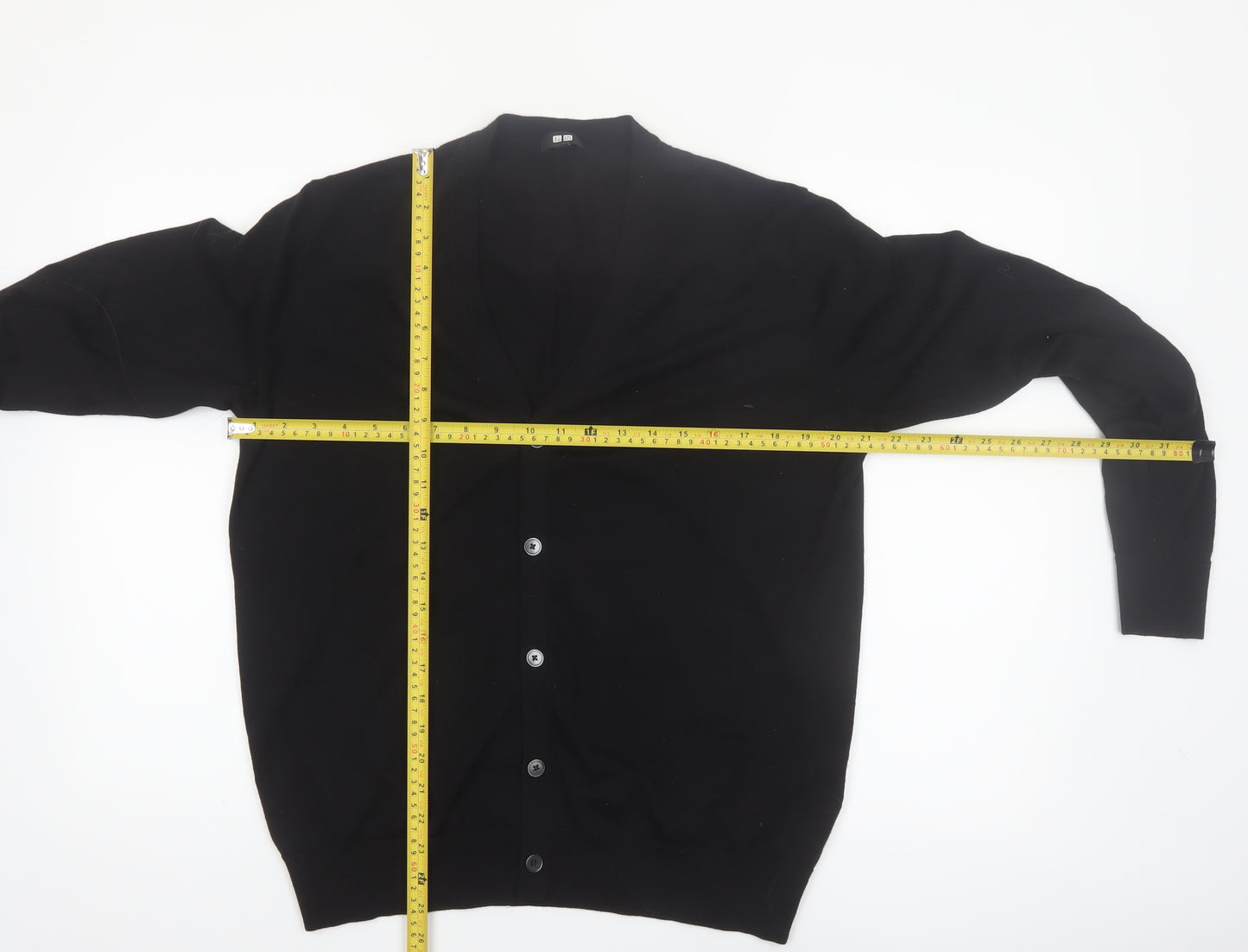 Uniqlo Men's Black Wool V-Neck Cardigan L