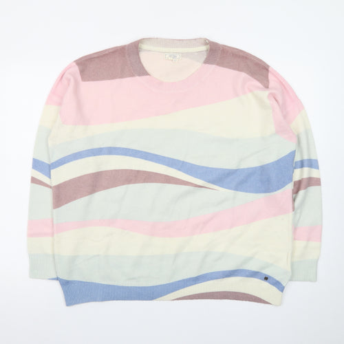 Fat Face Women’s Multicoloured Wave Jumper UK 16 Crew Neck Cotton Knit