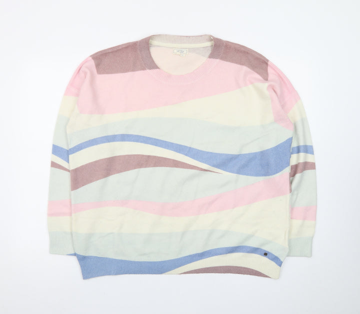 Fat Face Women’s Multicoloured Wave Jumper UK 16 Crew Neck Cotton Knit