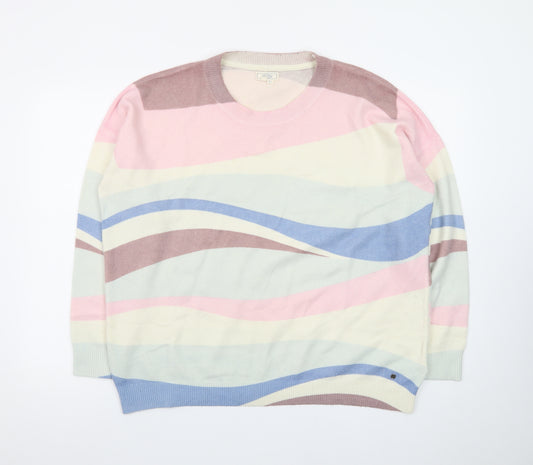 Fat Face Women’s Multicoloured Wave Jumper UK 16 Crew Neck Cotton Knit
