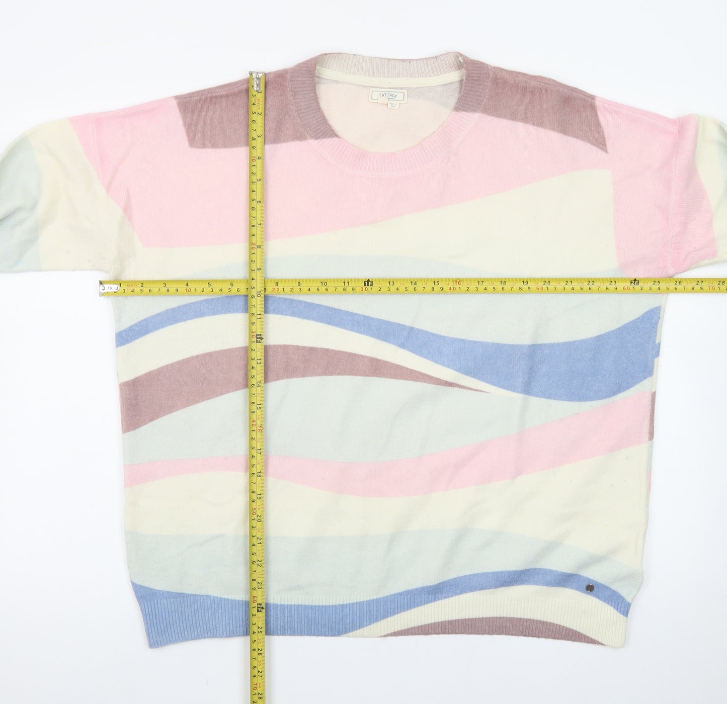 Fat Face Women’s Multicoloured Wave Jumper UK 16 Crew Neck Cotton Knit