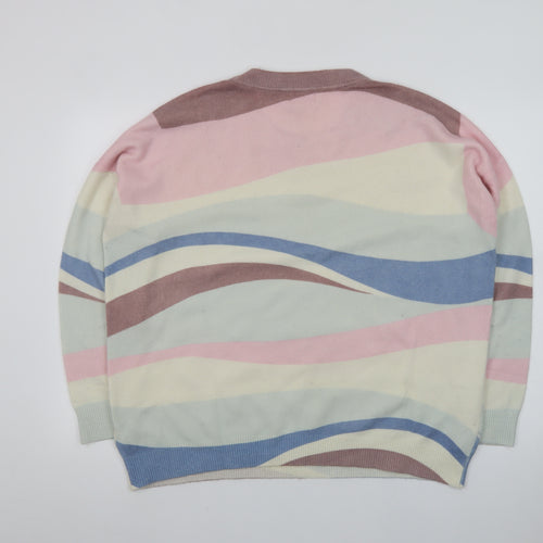 Fat Face Women’s Multicoloured Wave Jumper UK 16 Crew Neck Cotton Knit