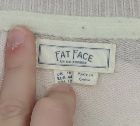 Fat Face Women’s Multicoloured Wave Jumper UK 16 Crew Neck Cotton Knit